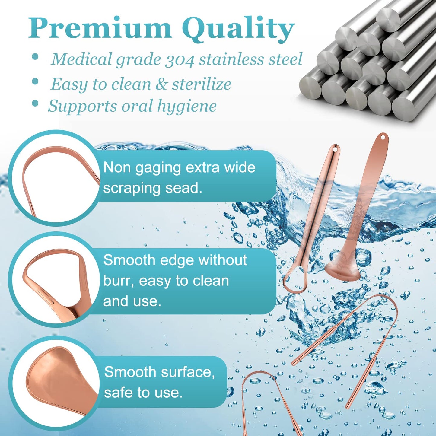 Tongue Scraper, Morgles 4Pcs Tongue Scraper Cleaner With Case Medical Grade Stainless Steel Tongue Scrapers For Adults Kids, Gre