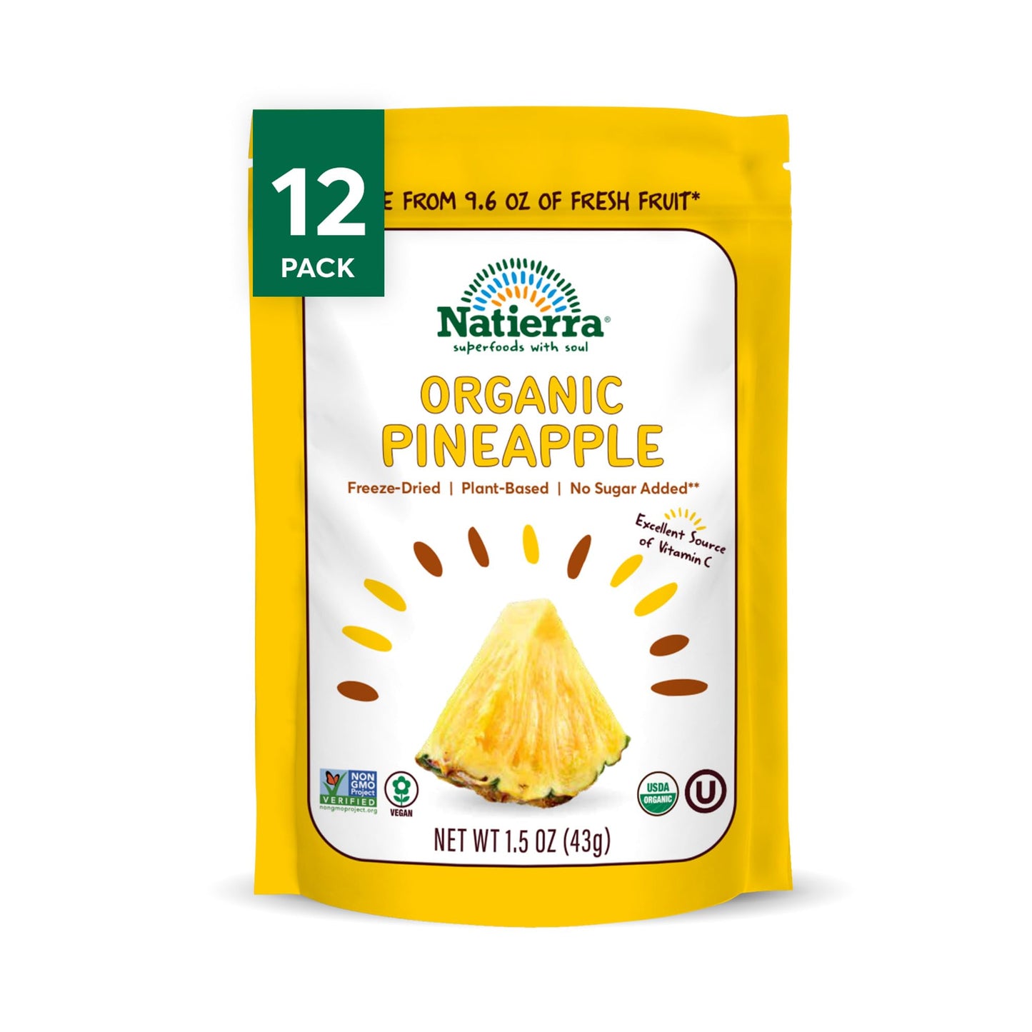 Natierra Nature'S All Foods Organic Freeze-Dried Pineapples, Usda Certified Organic, Vegan, Non-Gmo, 1.5 Ounce (Pack Of 12)