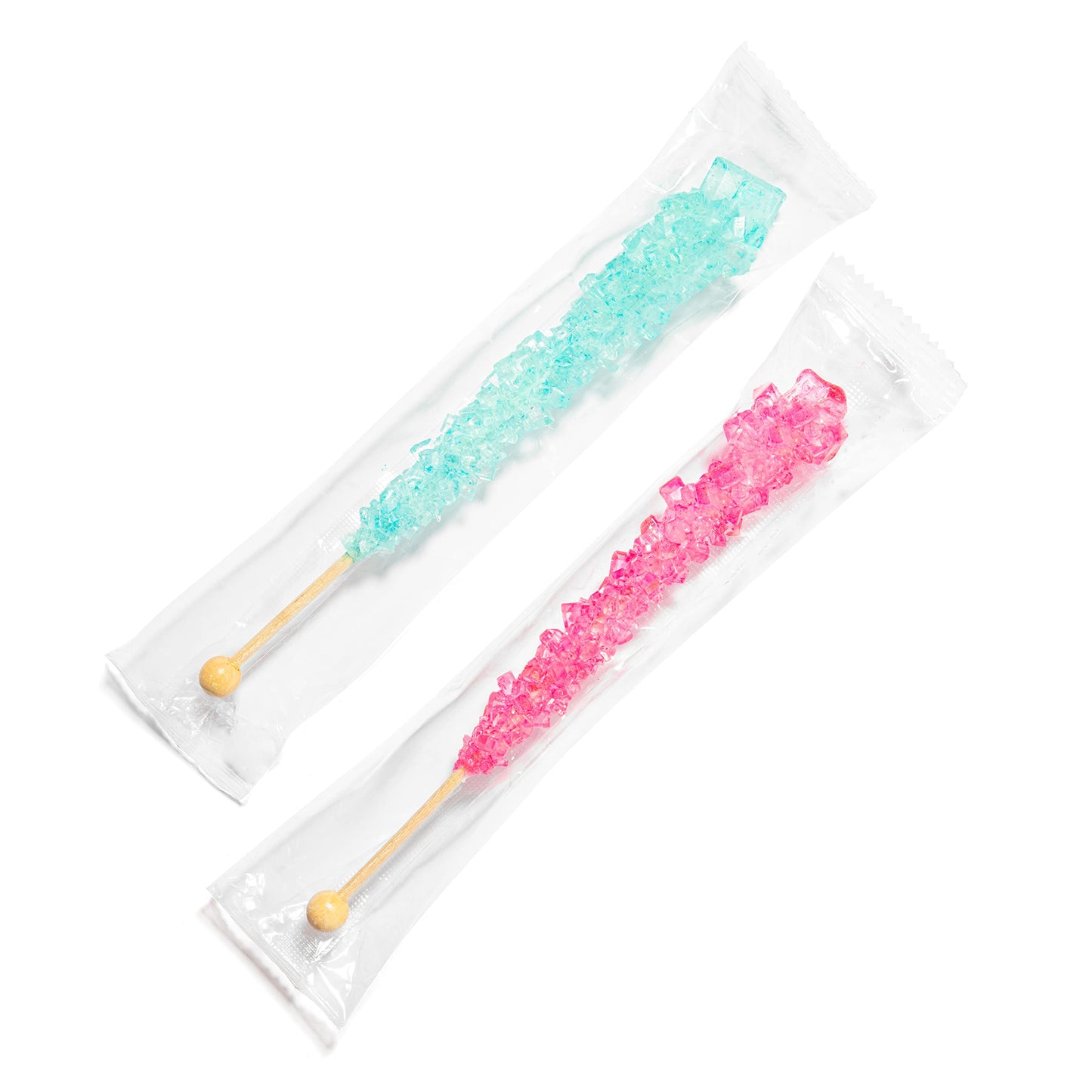 Light Blue And Pink Rock Candy Crystal Sticks - 24 Indiv. Wrapped - Cotton Candy & Cherry Flavored