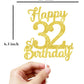 32 Birthday Cake Toppers - Gold Glitter, 32Nd Birthday Decorations For Men & Women