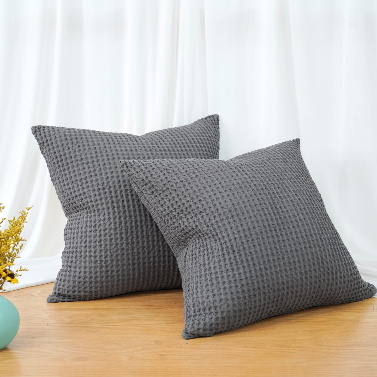 Phf 100 Cotton Waffle Weave Euro Shams Pillow Covers 26 X 26, No Insert, 2 Pack Elegant Home Decorative Euro Throw Pillow Covers
