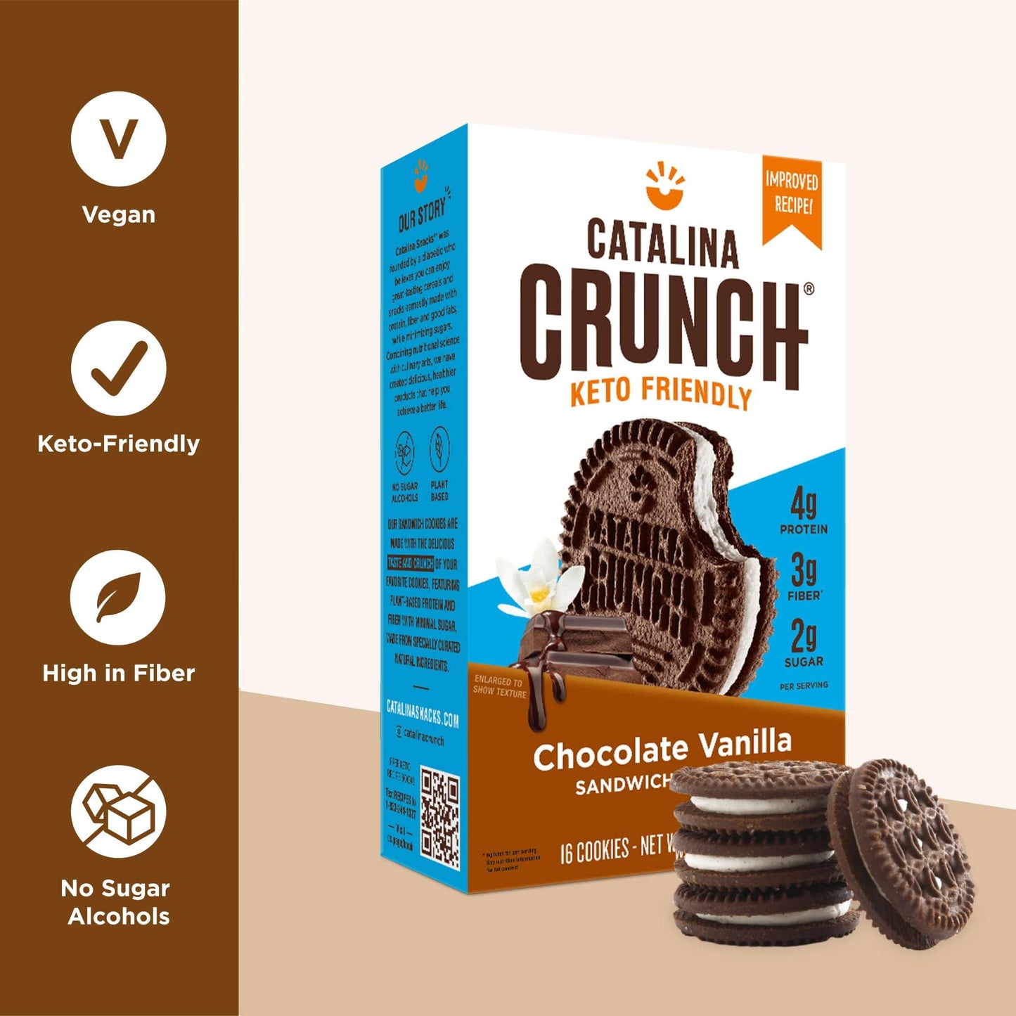 Catalina Crunch Chocolate Vanilla Sandwich Cookies, Healthy Snacks For Kids & Adults, Vegan, Low Sugar 2G, Low Carb, High Protei