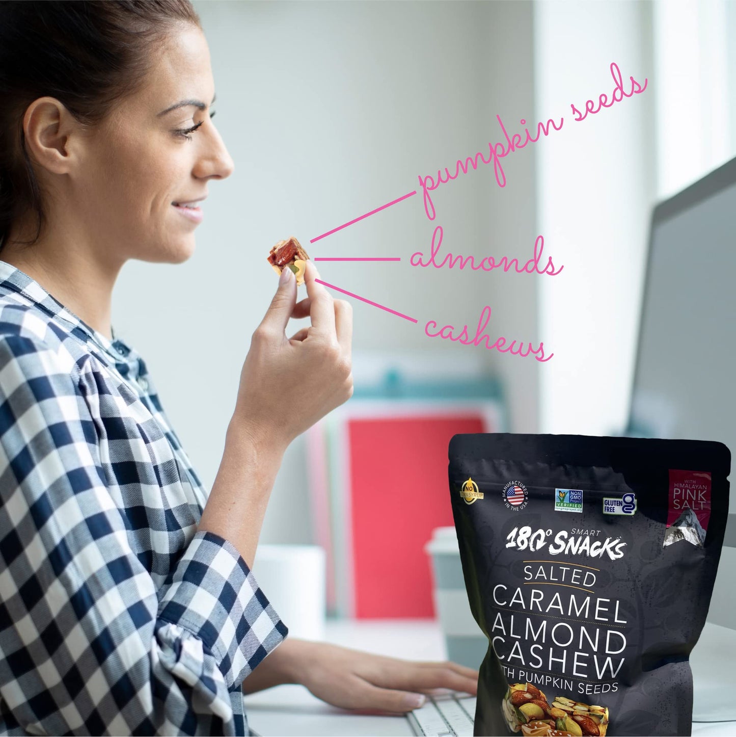 180 Snacks Salted Caramel Almond Cashew With Himalayan Salt - Delicious, Bite-Size Healthy Snacks - Non Gmo, Dairy-Free, Gluten-