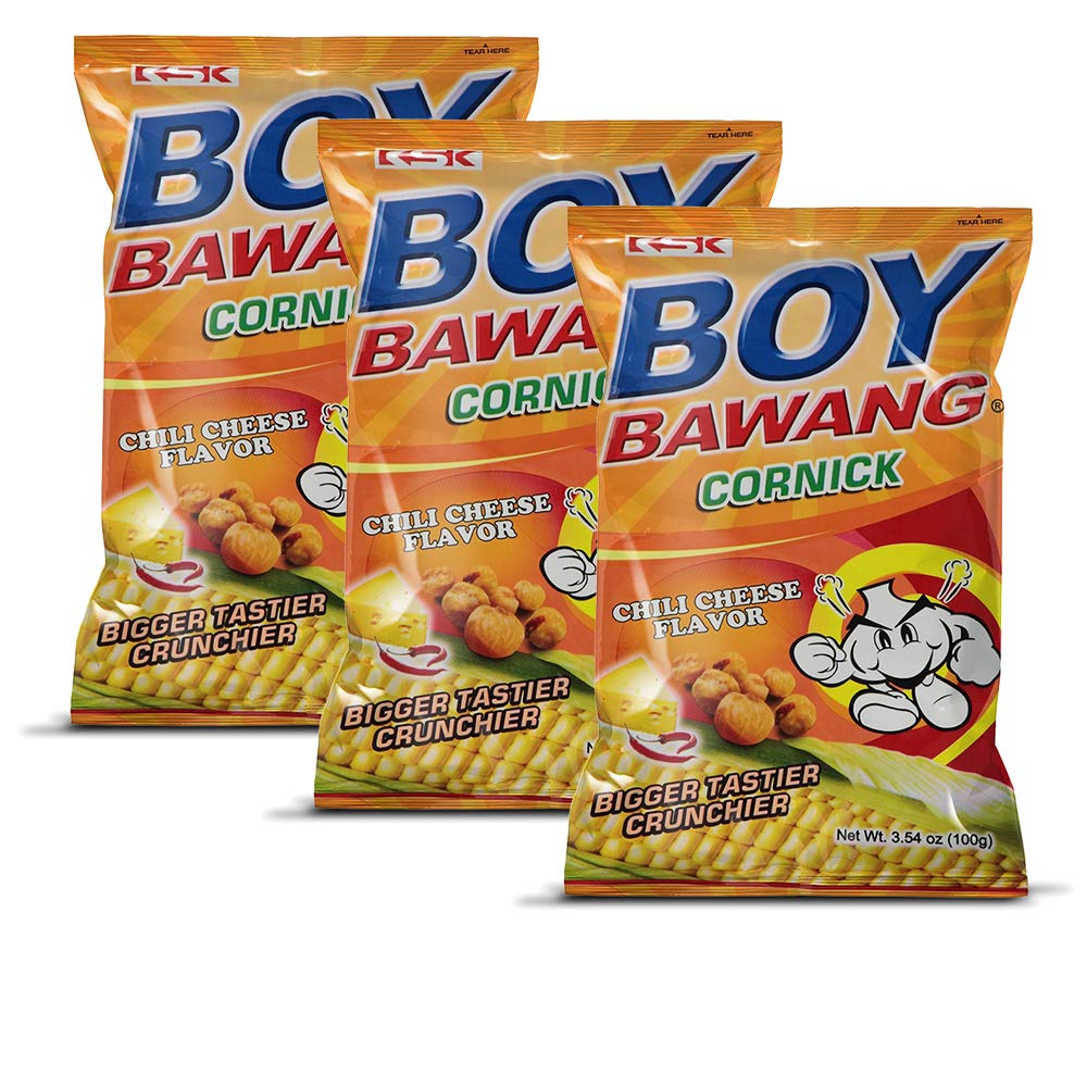 Boy Bawang Cornick, Chili Cheese - Crispy Tasty & Gluten-Free Corn Nuts 3.54 Ounces (100G), 3 Pack