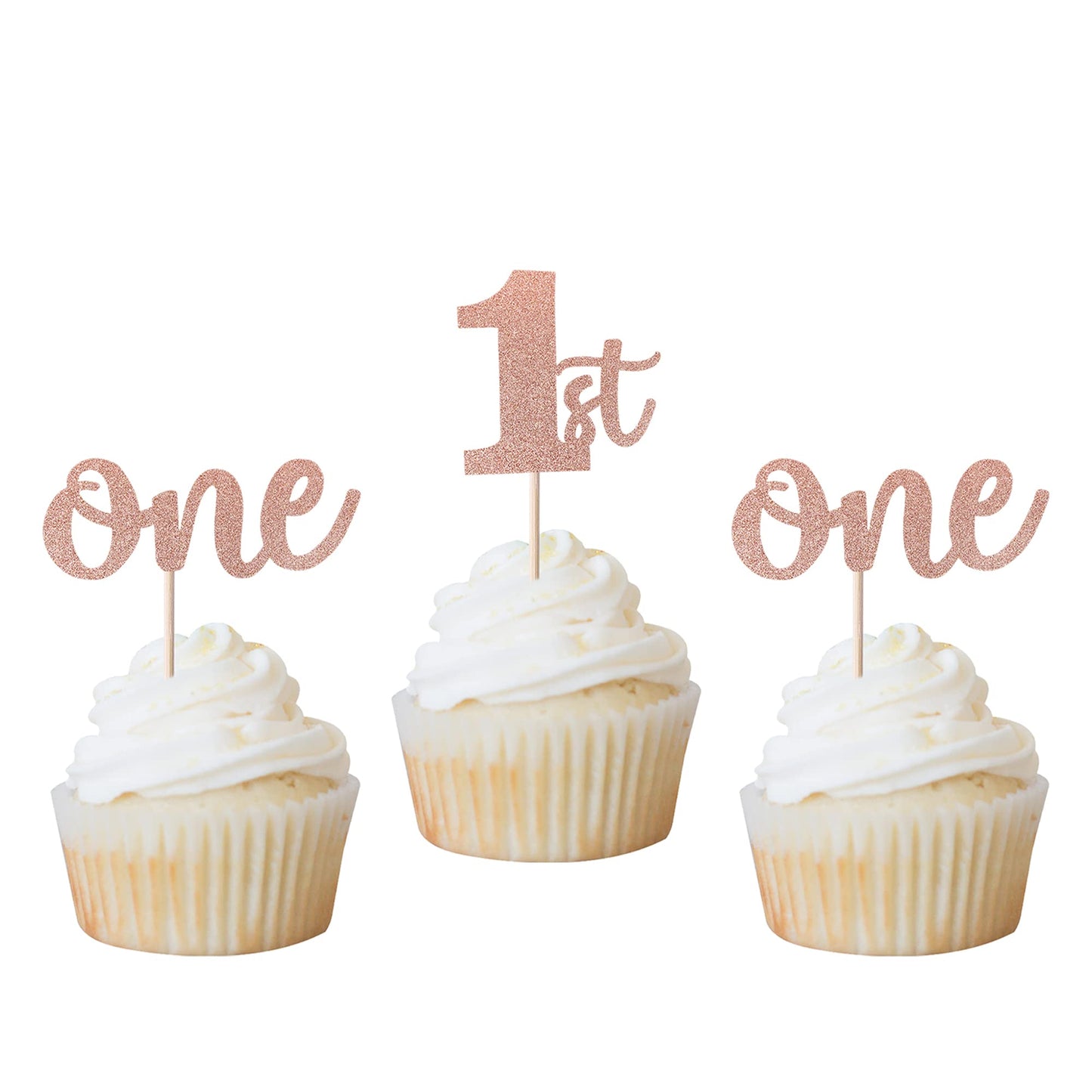 Rsstarxi Cupcake Toppers 24 Pack Glitter 1st Birthday Picks Paper Rose Gold Model XM060