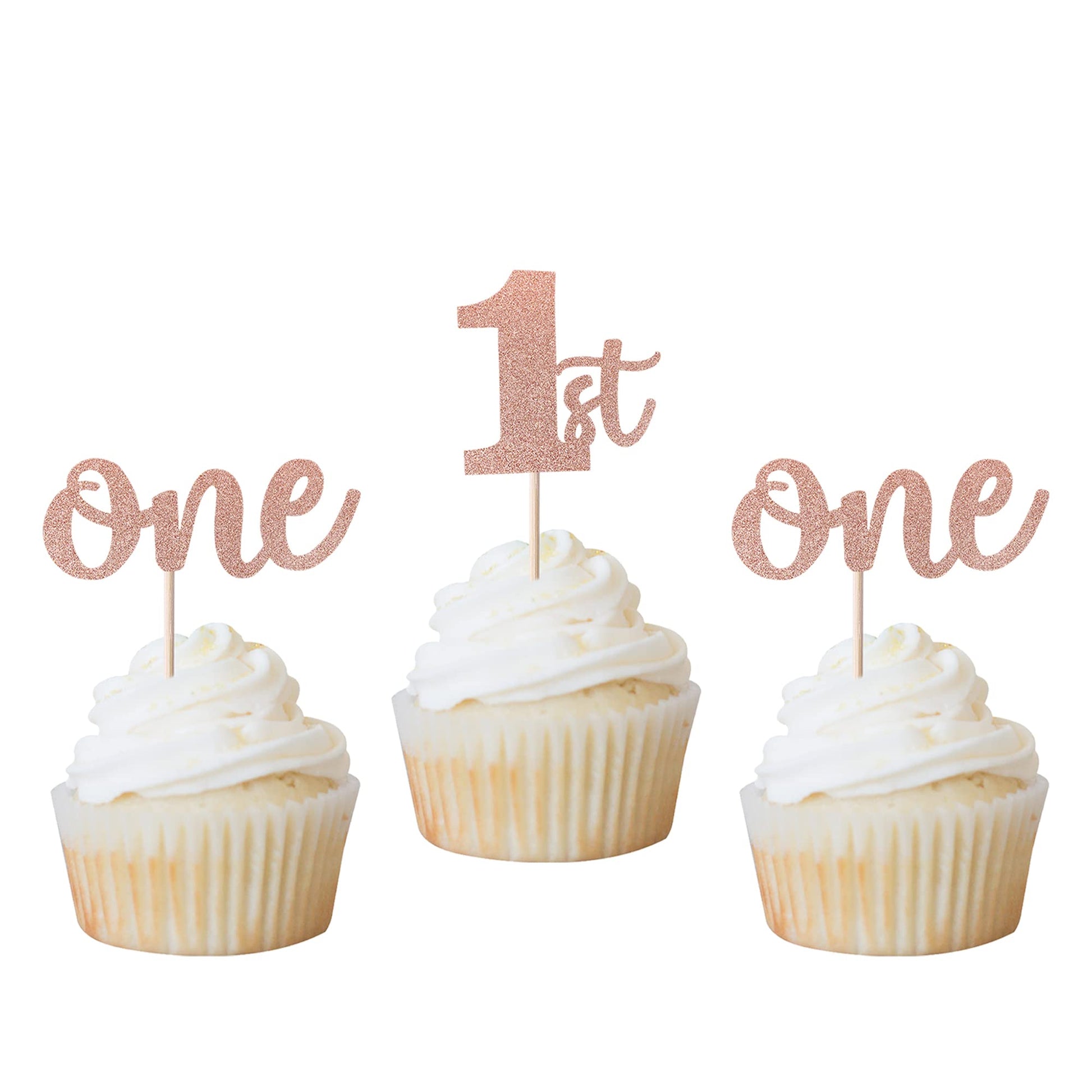 Rsstarxi Cupcake Toppers 24 Pack Glitter 1st Birthday Picks Paper Rose Gold Model XM060
