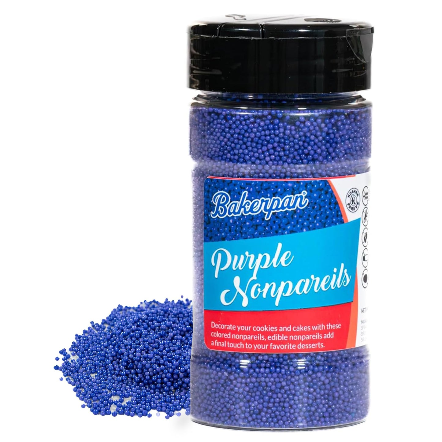 Bakerpan Purple Nonpareils Sprinkles - 7 Ounces Purple Sprinkles for Cake Decorating - Edible Nonpareils for Cupcakes, Ice Cream