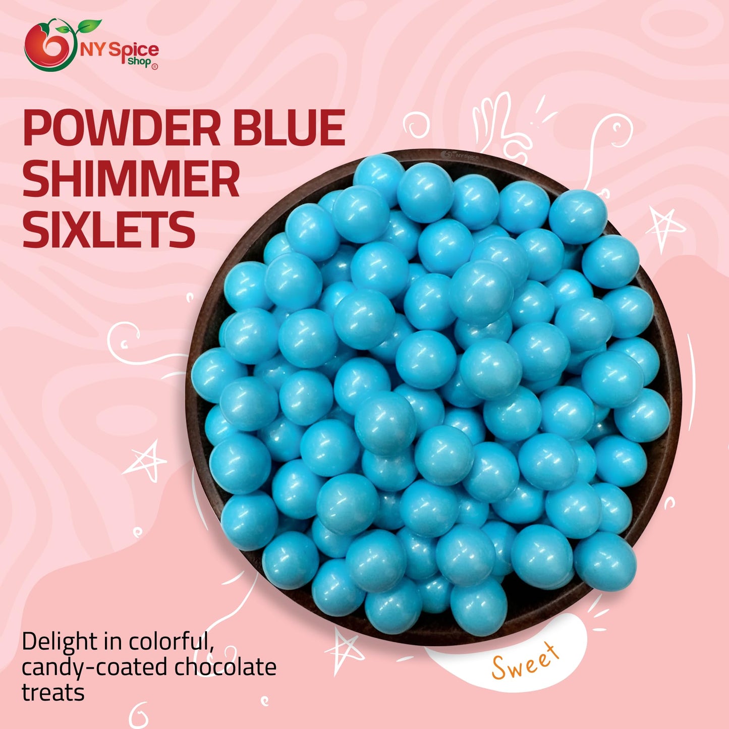 NY Spice Shop Blue Shimmer Sixlets Candy - 1 Pound Chocolate Balls for Party Décor