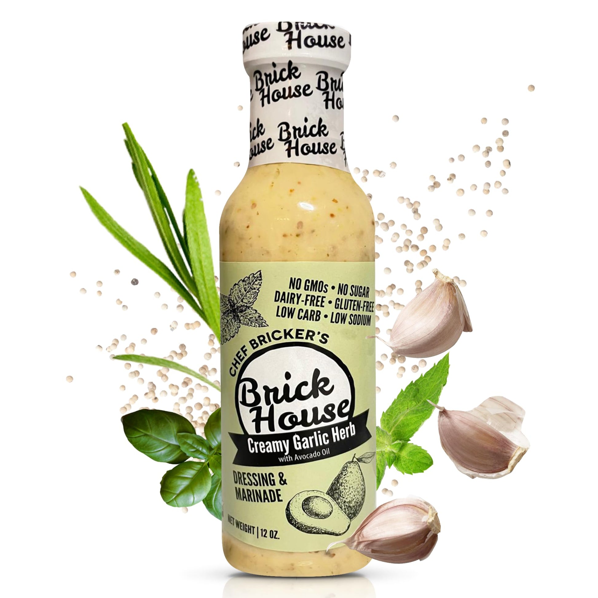 Brick House Creamy Garlic Herb Vinaigrette Dressing, Keto-Friendly, Non-GMO, Low Sodium, 12 Oz