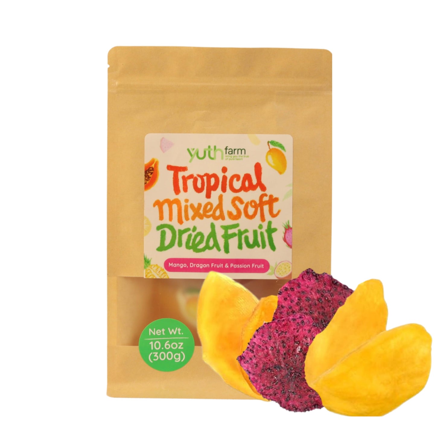 Yuth Farm Natural Soft Dried Fruit Gift Set 300G (10.6 Oz) (Tropical Mixed (Mango, Dragon Fruit, Passion Fruit))