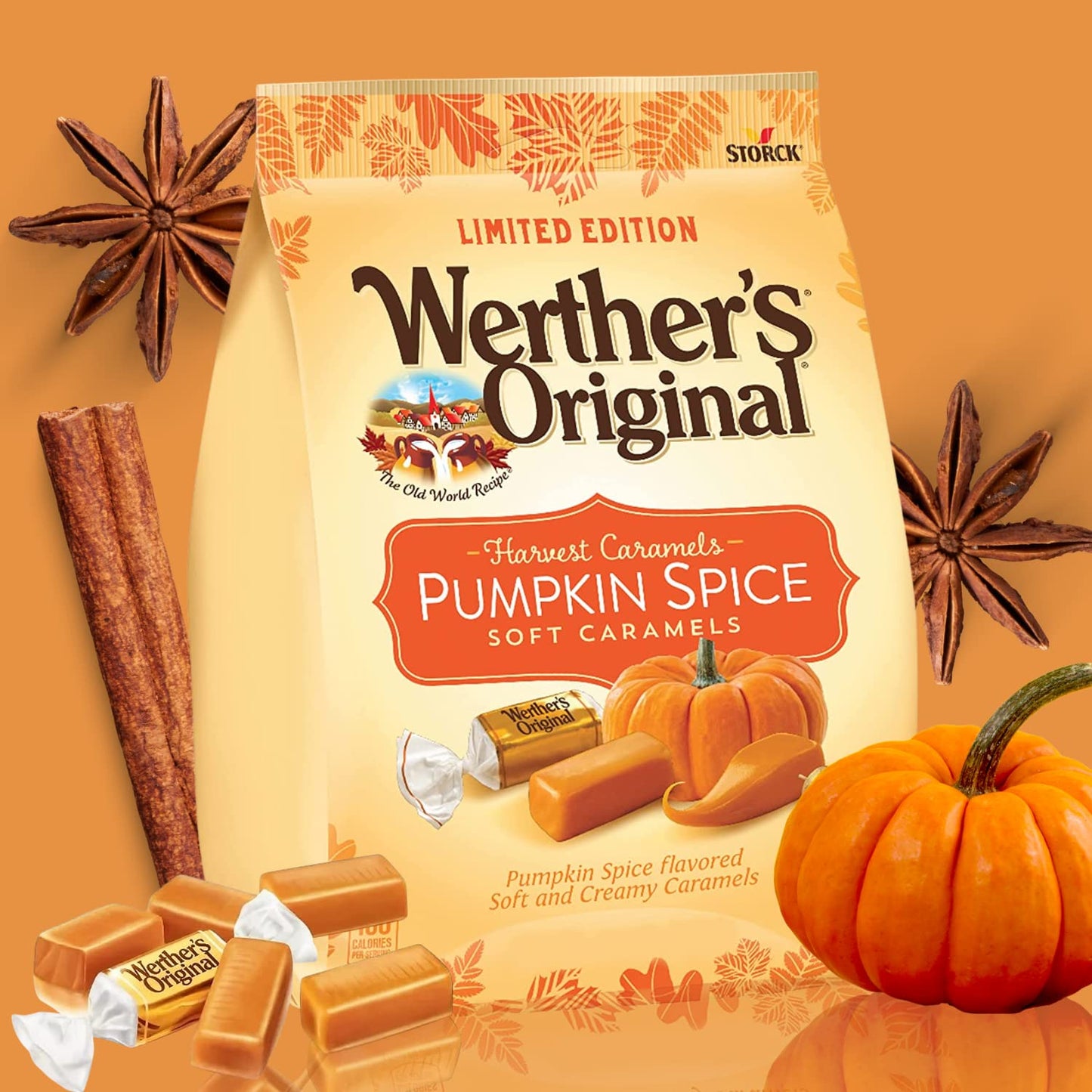 Sweetzo Harvest Soft Caramels, Pumpkin Spice & Caramel Apple, 8 oz, Bulk Individually Wrapped Fall Candies, Multi-Color Pack of 3
