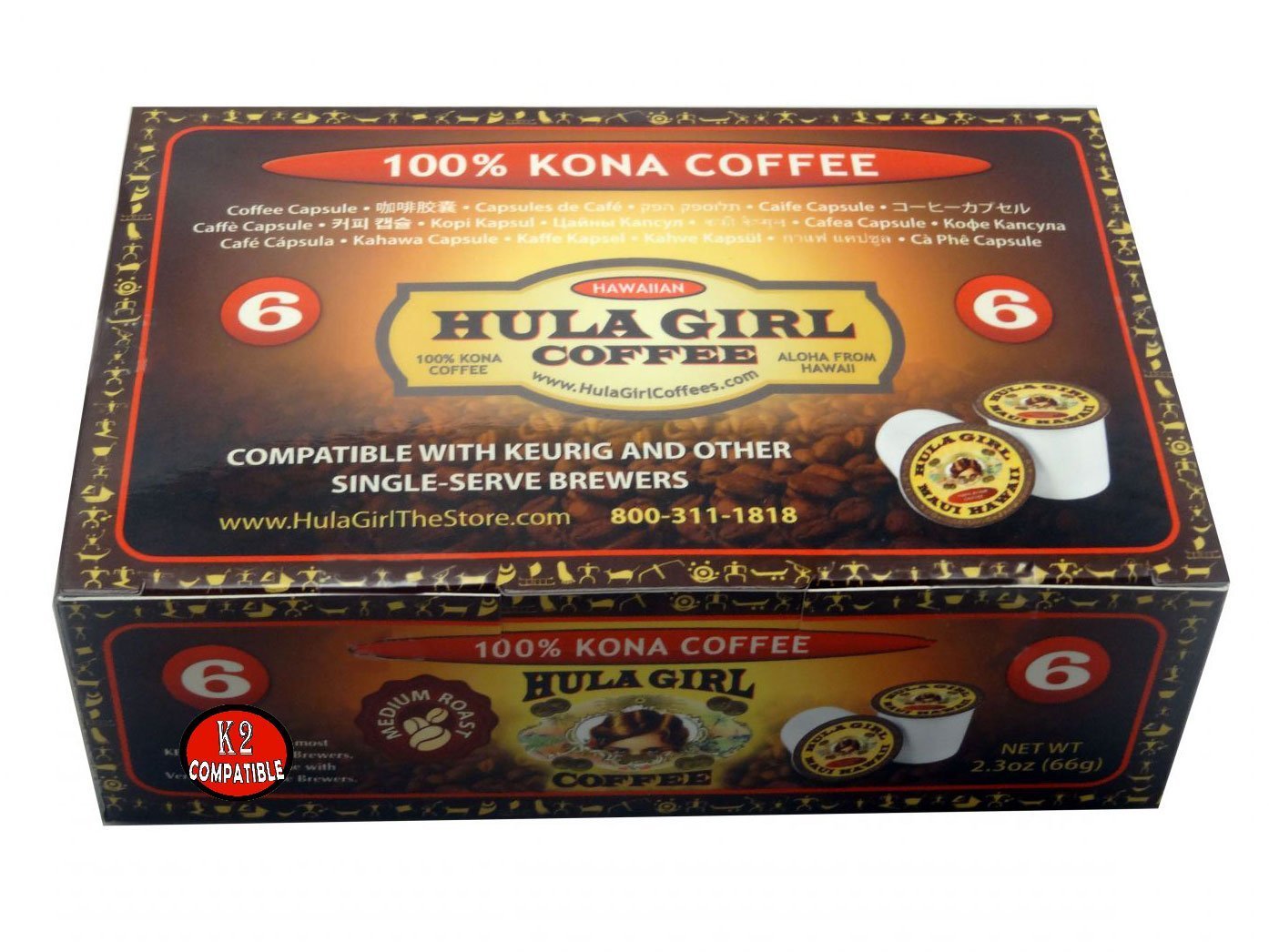 Hula Girl Kona Coffee Single Serve K-Cup, Medium Roast, 1 Count, Black