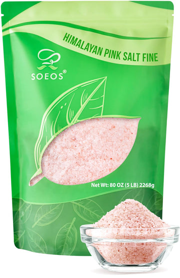 Soeos Himalayan Pink Salt, Fine Grain, 5 Lbs, Non-GMO, Pink Himalayan Sea Salt, Kosher Salt, Salt for Grinder Refill