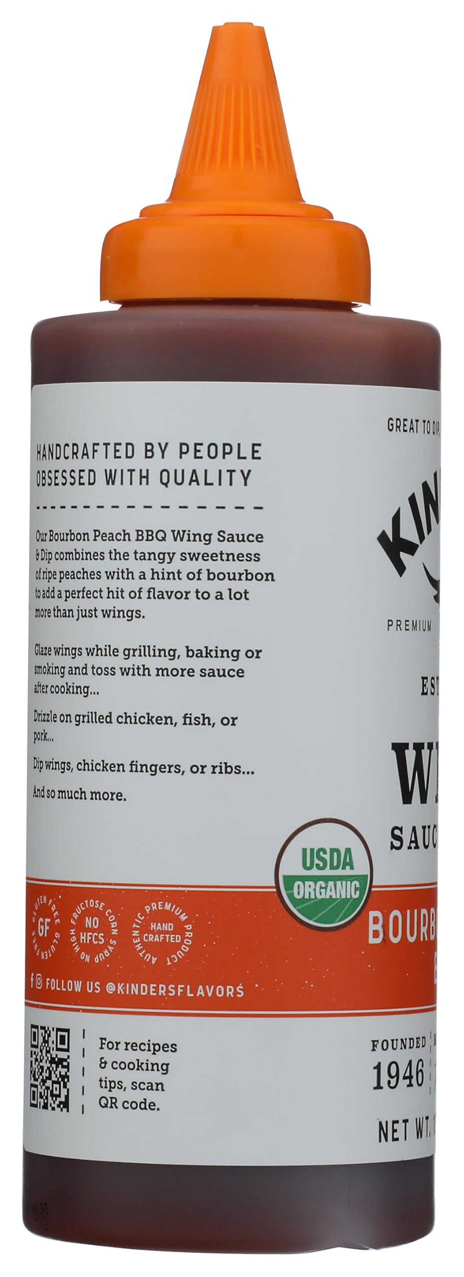 KINDERS Organic spirit-inspired flavor Peach BBQ Wing Sauce, 15.2 OZ, Model 0755795655255