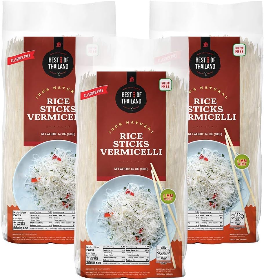 Best of Thailand Rice Noodle Sticks | Great for Traditional Thai, Vietnamese, Chinese, Japanese Stir Fry & Soups | Non-GMO, Glut
