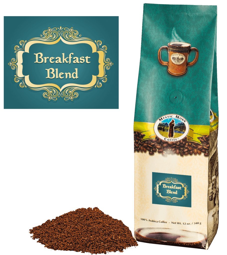Mystic Monk Coffee: Breakfast Blend Ground Coffee (Medium Roast 100% Arabica Coffee) - 12Oz