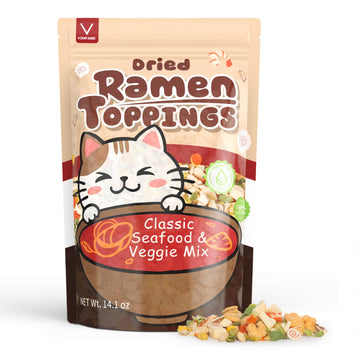 VONFAME Ramen Toppings - Dried Ramen Toppings with Seafood and Vegetables Mix - Ramen Topper for noodles, 14oz