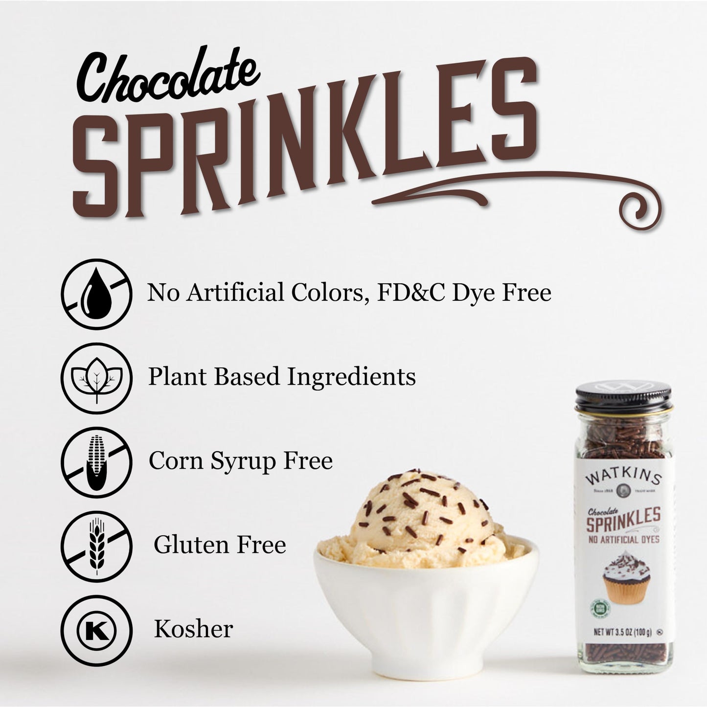 Watkins Chocolate Decorating Sprinkles, No Artificial Dyes, Kosher, 3.5 Ounce, 2-Pack