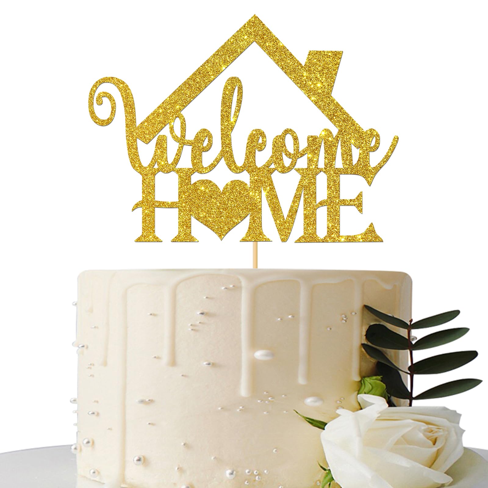 Gold Glitter Welcome Home Cake Topper - Home Party Decoration - Welcome Sign - New Home/New Baby/Retiring From The Army/Return F