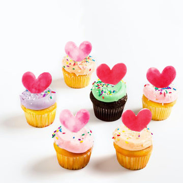 Keaziu 50 Pack Edible Heart Cupcake Toppers Edible Wafar Paper Spring Bridal Engagement Baby Shower Birthday Party Drink Toppers