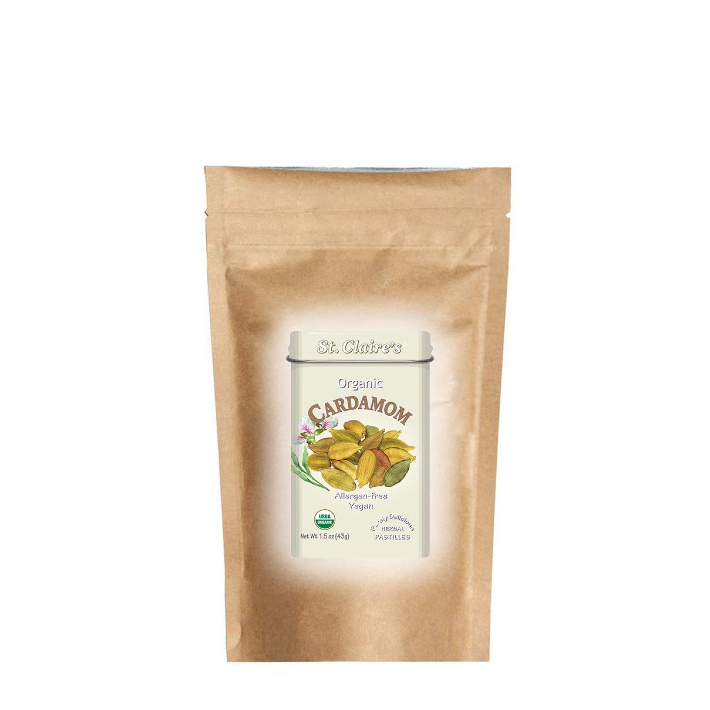 St. Claire'S Organic Herbal Pastilles, (Cardamom, 8 Ounce Refill Bag,) | Gluten-Free, Vegan, Gmo-Free, Plant-Based, Allergen-Fre