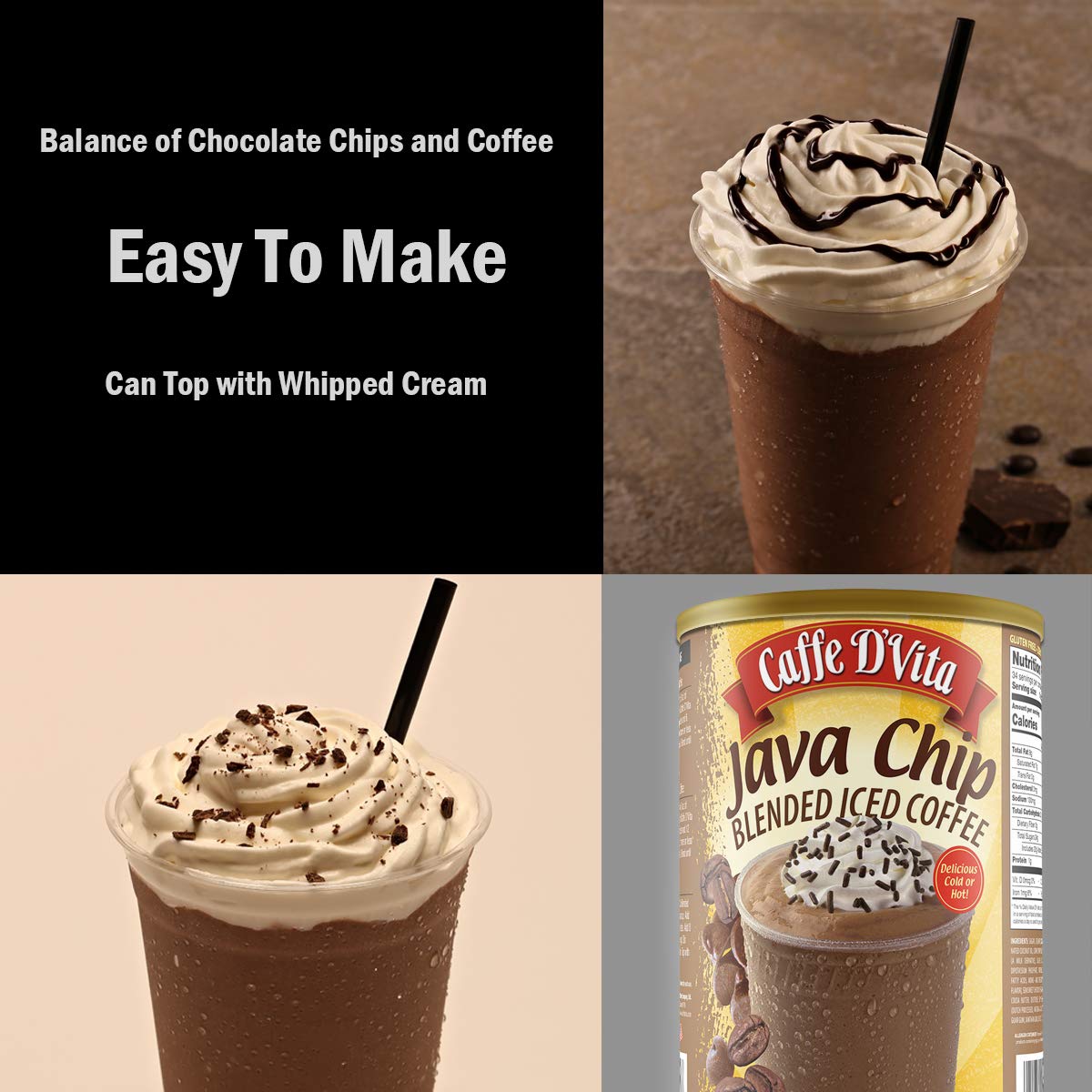 Caffe DVita Java Chip Latte Frappe Mix - Gluten Free, Low Fat, 3 lb Can