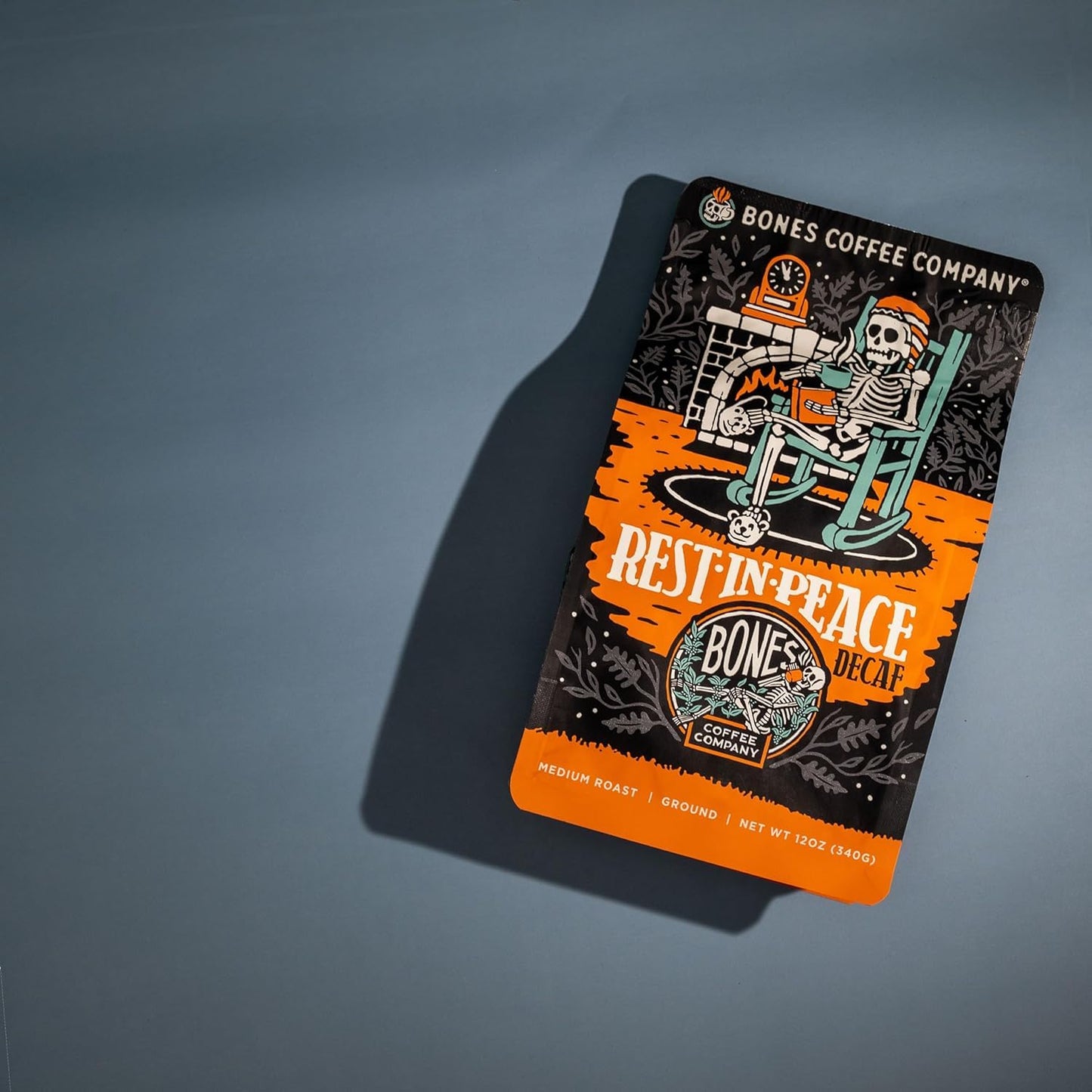 Bones Coffee Company Rest In Peace Decaffeinated Coffee Medium Roast Low Acid, Unflavored 12 Oz Whole Bean