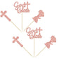 Gyufise 24Pcs Rose Gold Glitter Girl God Bless And Baptism Cupcake Toppers Cross Babyshower Cupcake Picks First Communion Christ