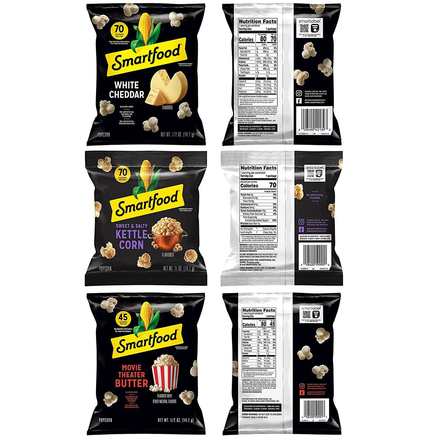 Smartfood Popcorn Variety Pack, 0.5oz Bags, 18 Pack - Delicious Snack for Movie Nights and On-the-Go Enjoyment