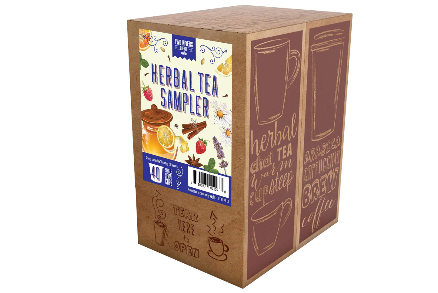 Two Rivers Coffee Assorted Herbal Tea Pods Variety Sampler Pack - 40 Count - for Keurig K-Cup malt-inspired - Herbal Tea Variety Pack