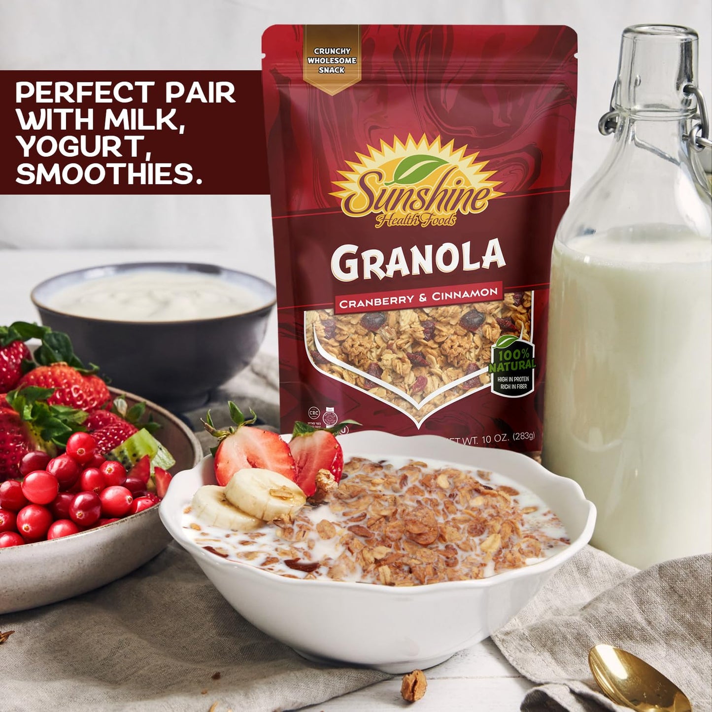 Healthy Granola Cereal, Delightfully Crunchy Granola Cranberry And Cinnamon Flavor, Ideal Granola For Yogurt Or Enjoy With Milk,