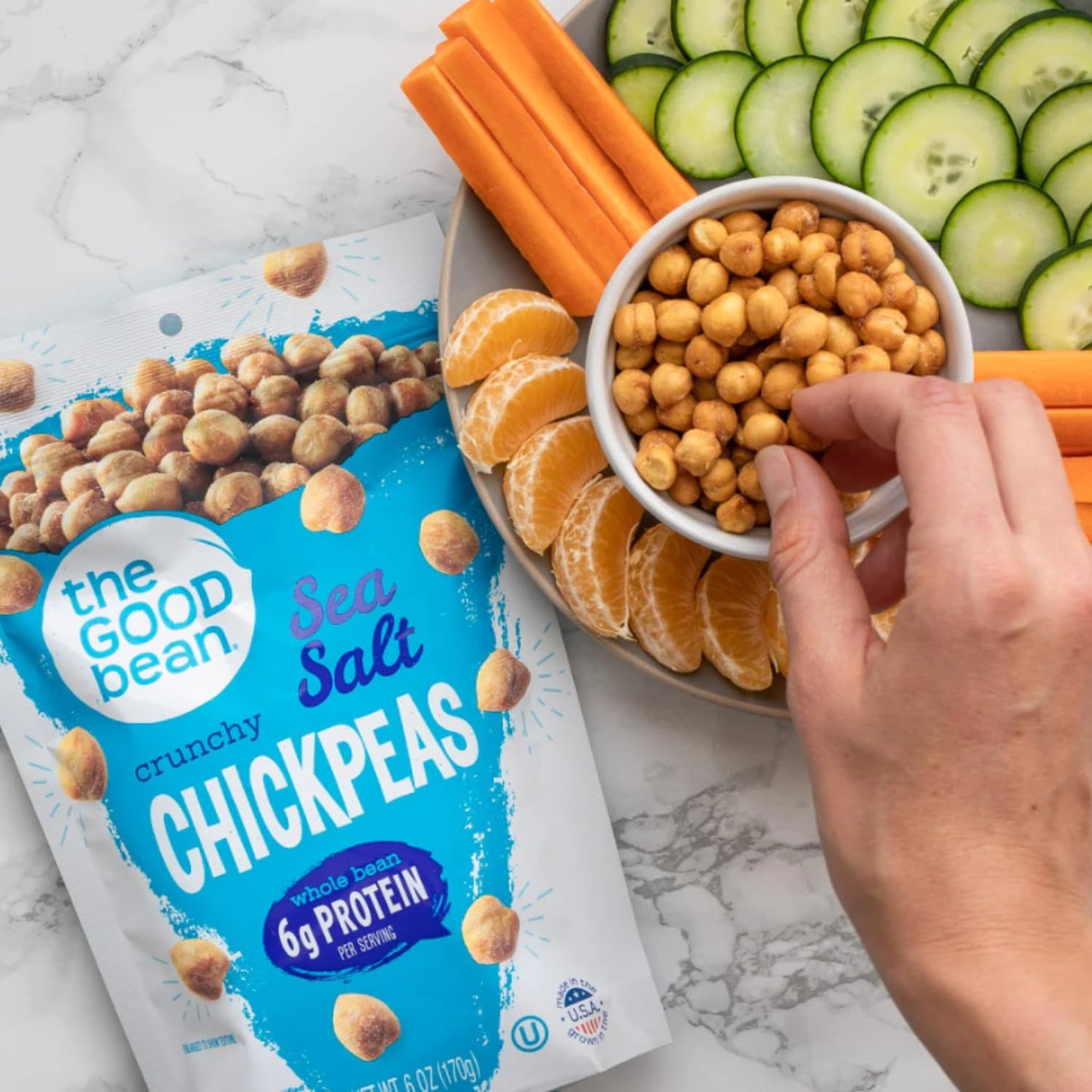 The Good Bean Crunchy Chickpeas - Sea Salt - (6 Pack) 6 Oz Resealable Bag - Roasted Chickpea Beans - Vegan Snack With Good Sourc