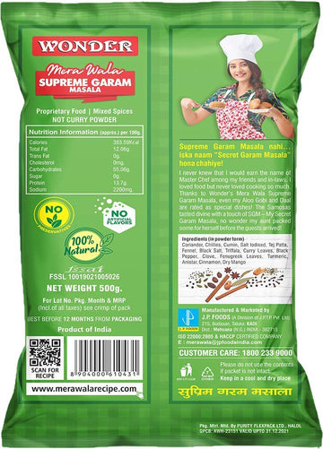 Wonder Mera Wala Supreme Garam Masala Powder, 500Gm / Aromatic Blended Spices/For Delicious & Flavourful Cooking/No Artificial F