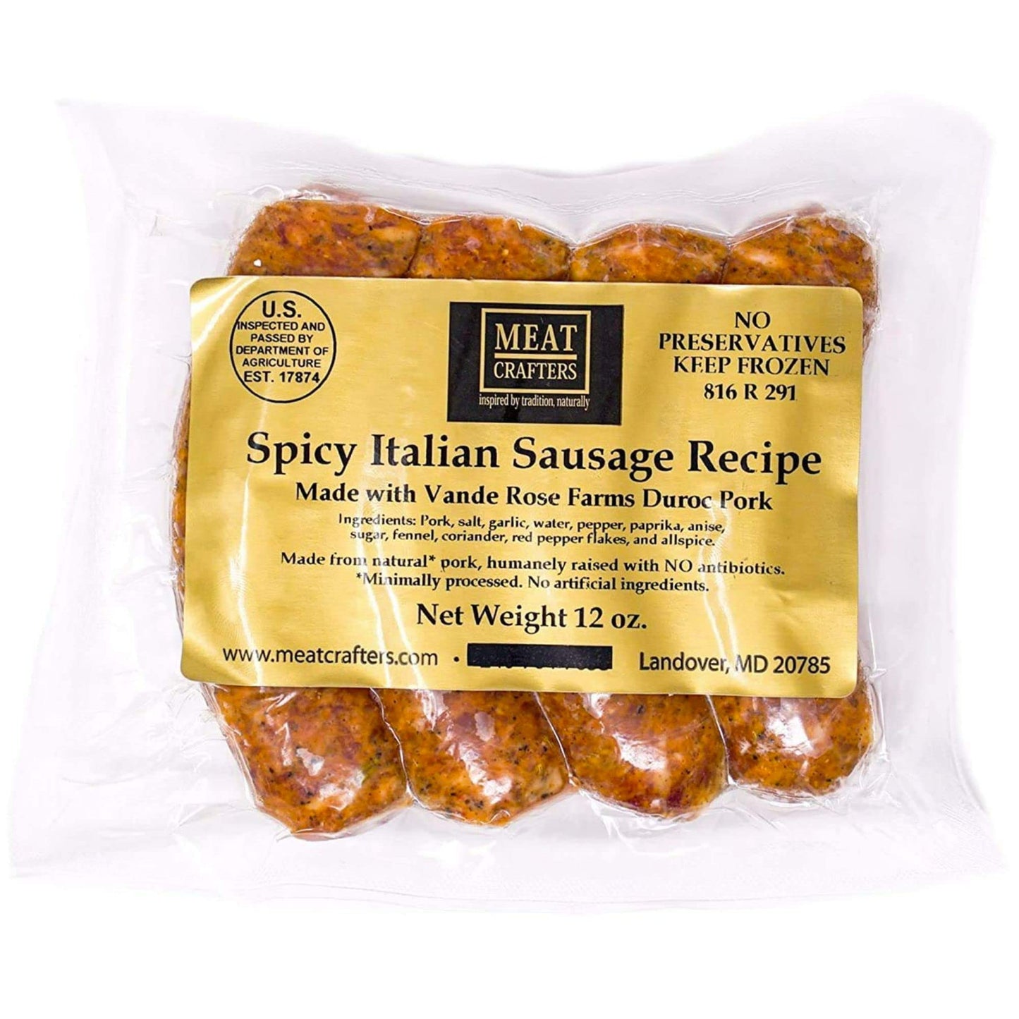 MeatCrafters Spicy Italian Pork Sausage, Minimally Processed, No Artificial Ingredients, 12oz (4-Pack, 16 Total Links)