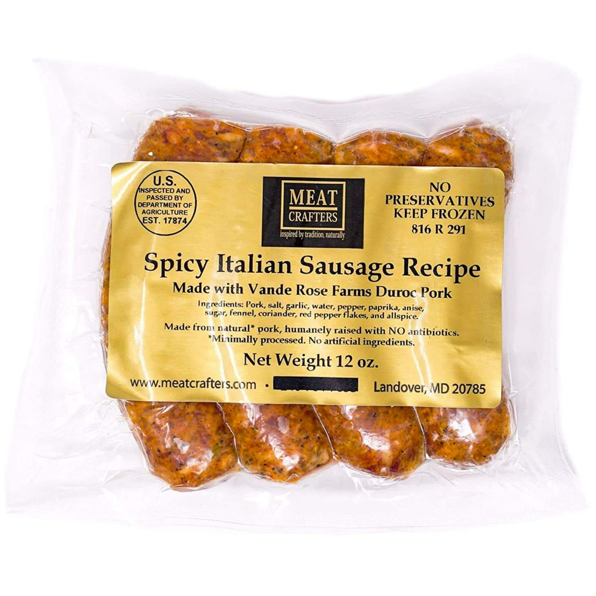 MeatCrafters Spicy Italian Pork Sausage, Minimally Processed, No Artificial Ingredients, 12oz (4-Pack, 16 Total Links)