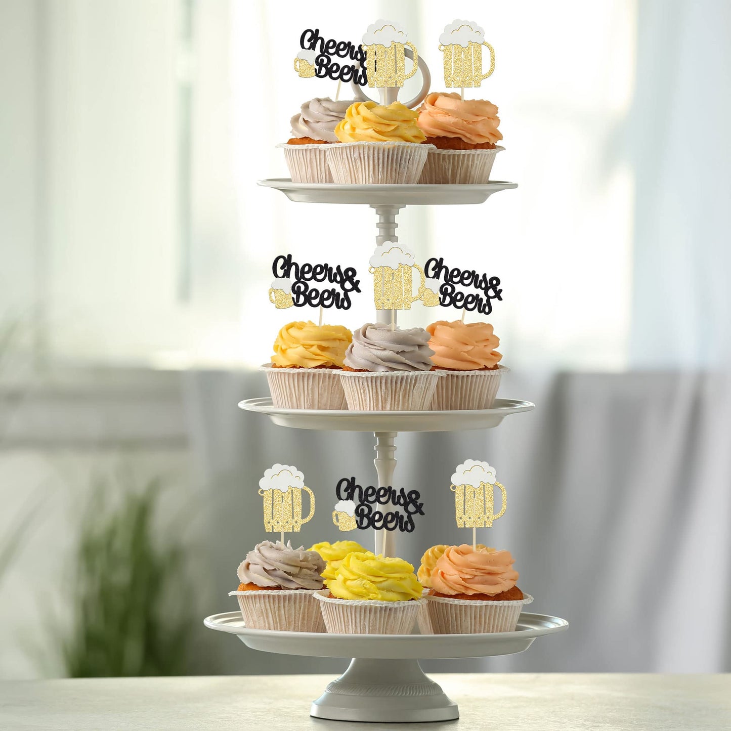 Gyufise Cupcake Toppers 24Pcs Black Glitter malt-inspired Mug Decorations for Baby Shower Birthday Party
