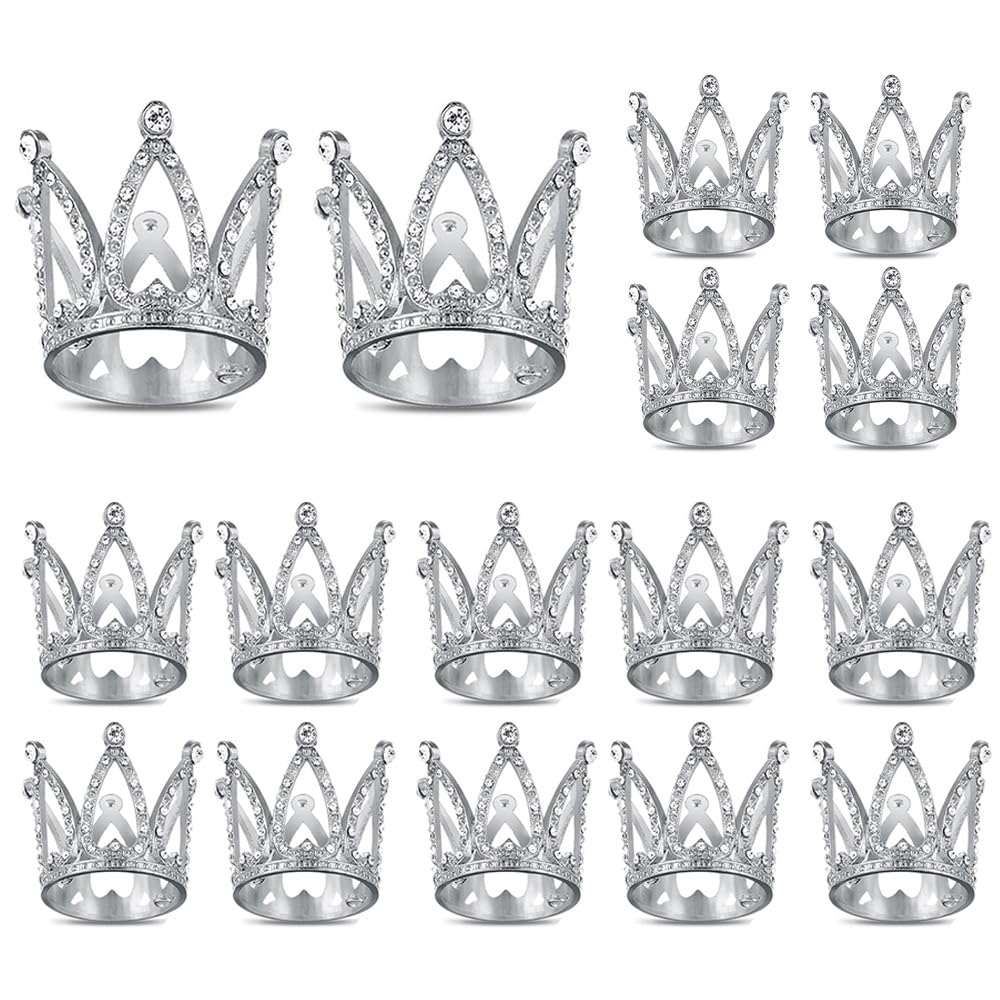 Fulanfudi 16pcs Mini Crown Cake Topper Crown Tiara Cake Topper Baby Princess Tiara Crown Rhinestone Crown Cake Decorations for B