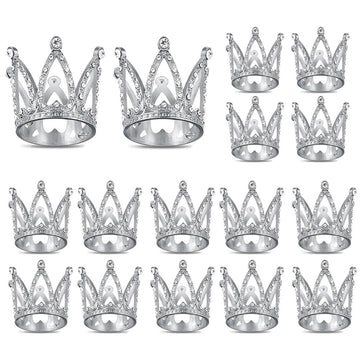 Fulanfudi 16pcs Mini Crown Cake Topper Crown Tiara Cake Topper Baby Princess Tiara Crown Rhinestone Crown Cake Decorations for B