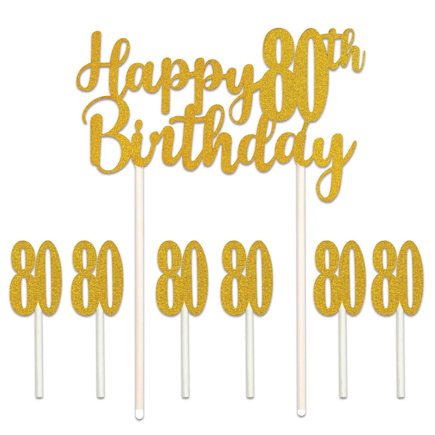 Beistle Happy 80th Birthday Cake Topper, Cardboard, Multicolor, 6 x 8¼, Model 53523-80