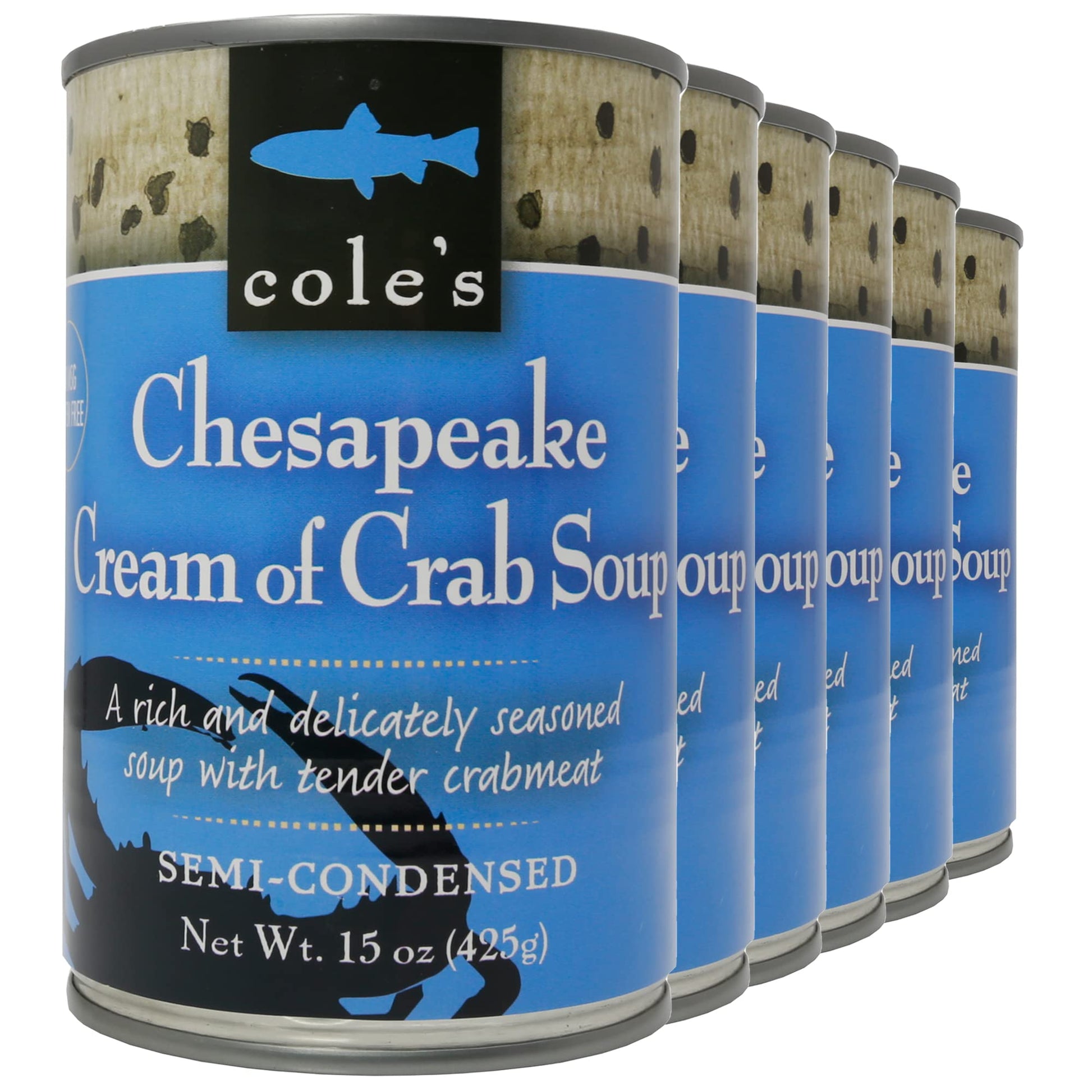 Coles - Pack of 6 Chesapeake Cream of Crab Soup - Premium Canned Fresh Crab Meat & Nutritious Semi Condensed and Gluten-free Bis