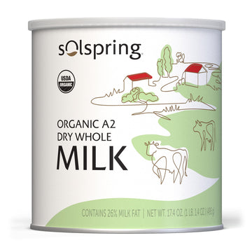 Solspring Organic A2 Dry Whole Milk, 15 Servings, 17.4 Oz. (495 G), Contains 26% Milk Fat, Gluten Free, Soy Free, Certified Usda Organic, Dr. Mercola