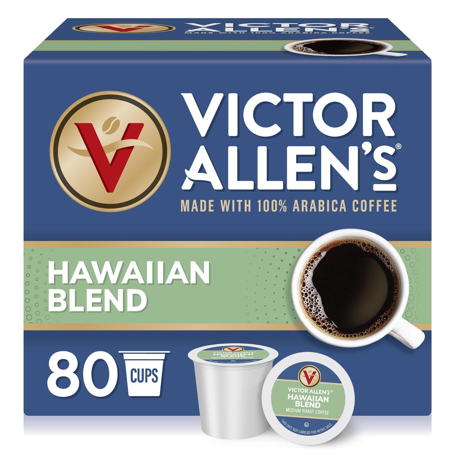 Victor Allens Coffee Hawaiian Blend Medium Roast Coffee Pods, 80 Count for Keurig, Kona Blend