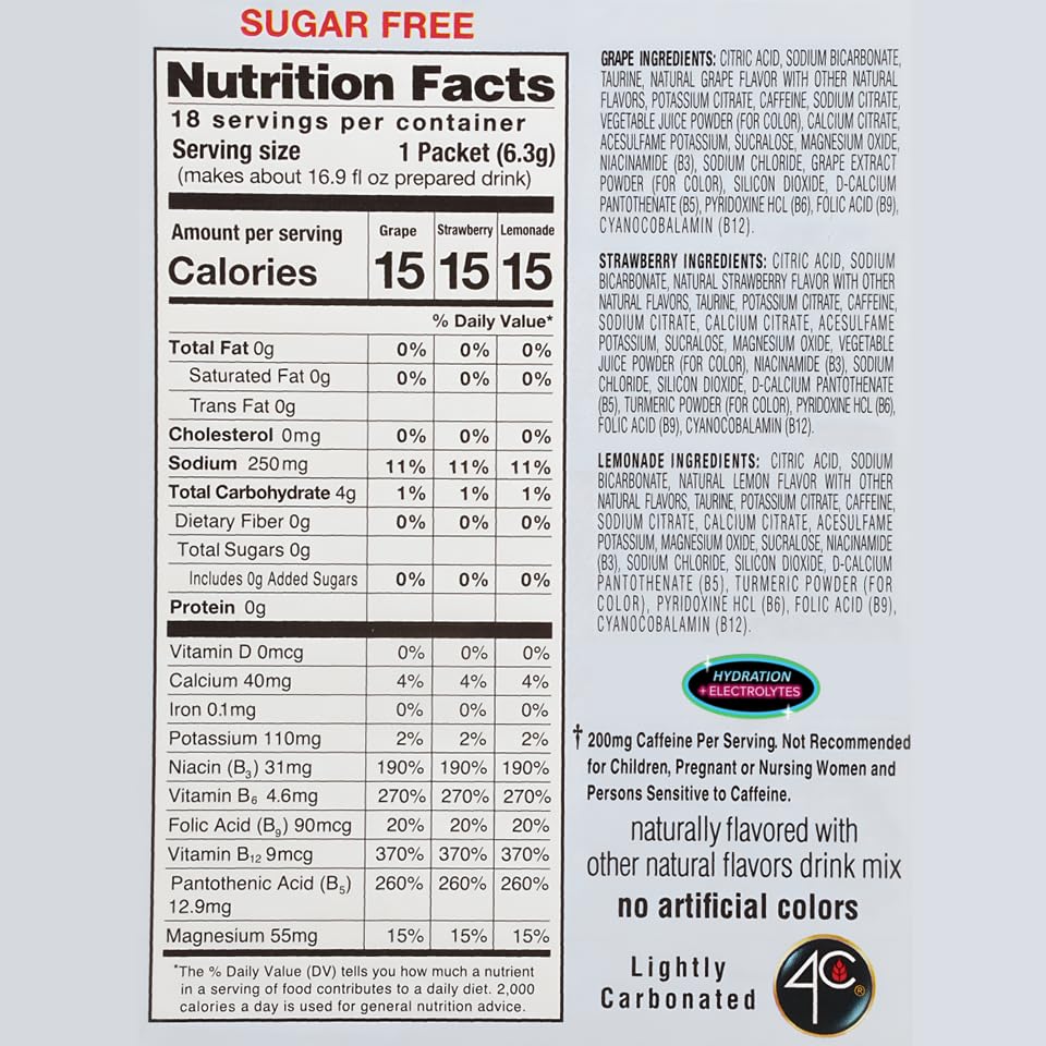 4C Energy Rush PSD Variety Pack Stix - Lemonade/Strawberry/G  - 18ct (0.28 Ounce Each)