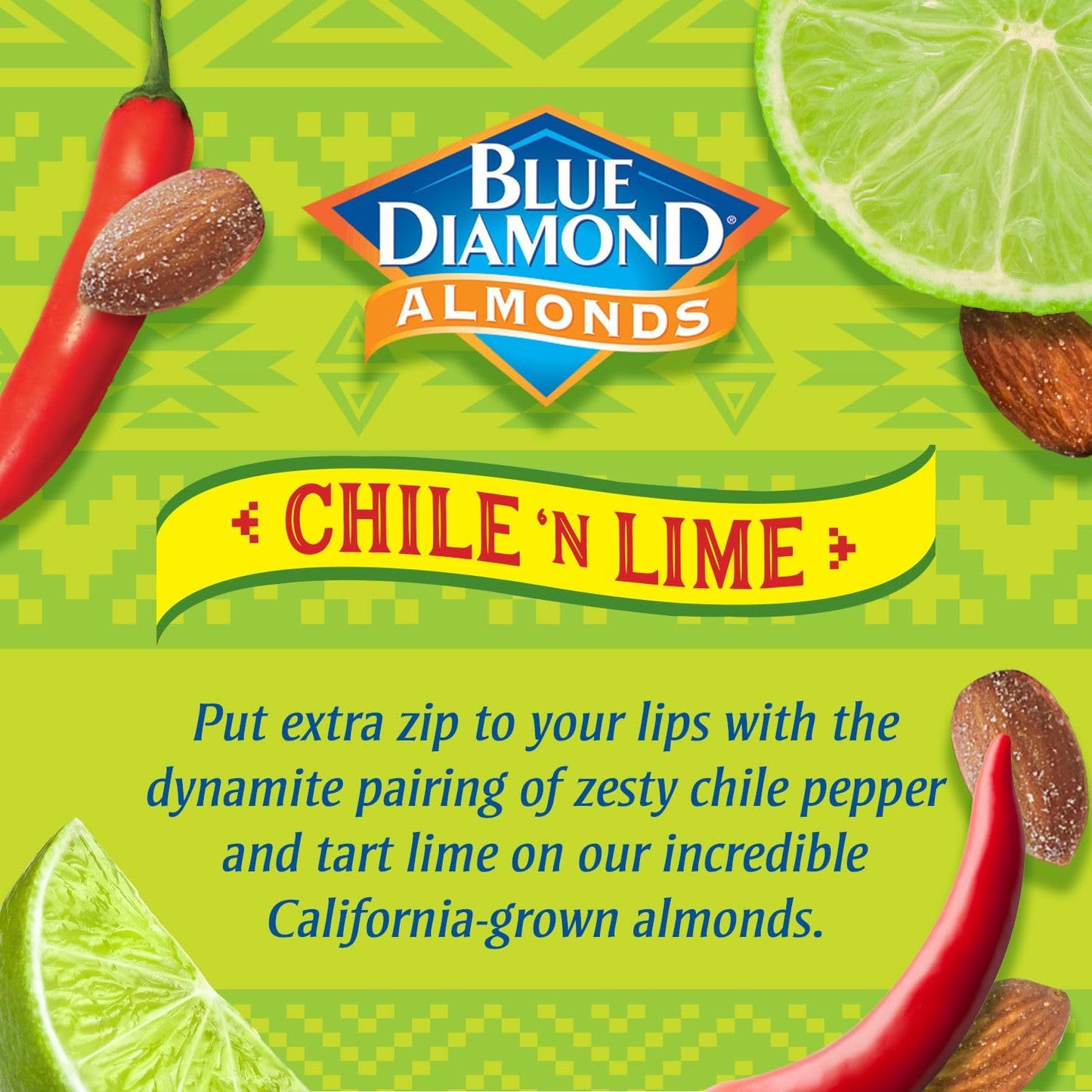 Blue Diamond Almonds, Single Serving Chile N Lime Flavored Snack Nuts Great For Road Trips, Lunches, And On-The-Go, 12 Packs, 1.