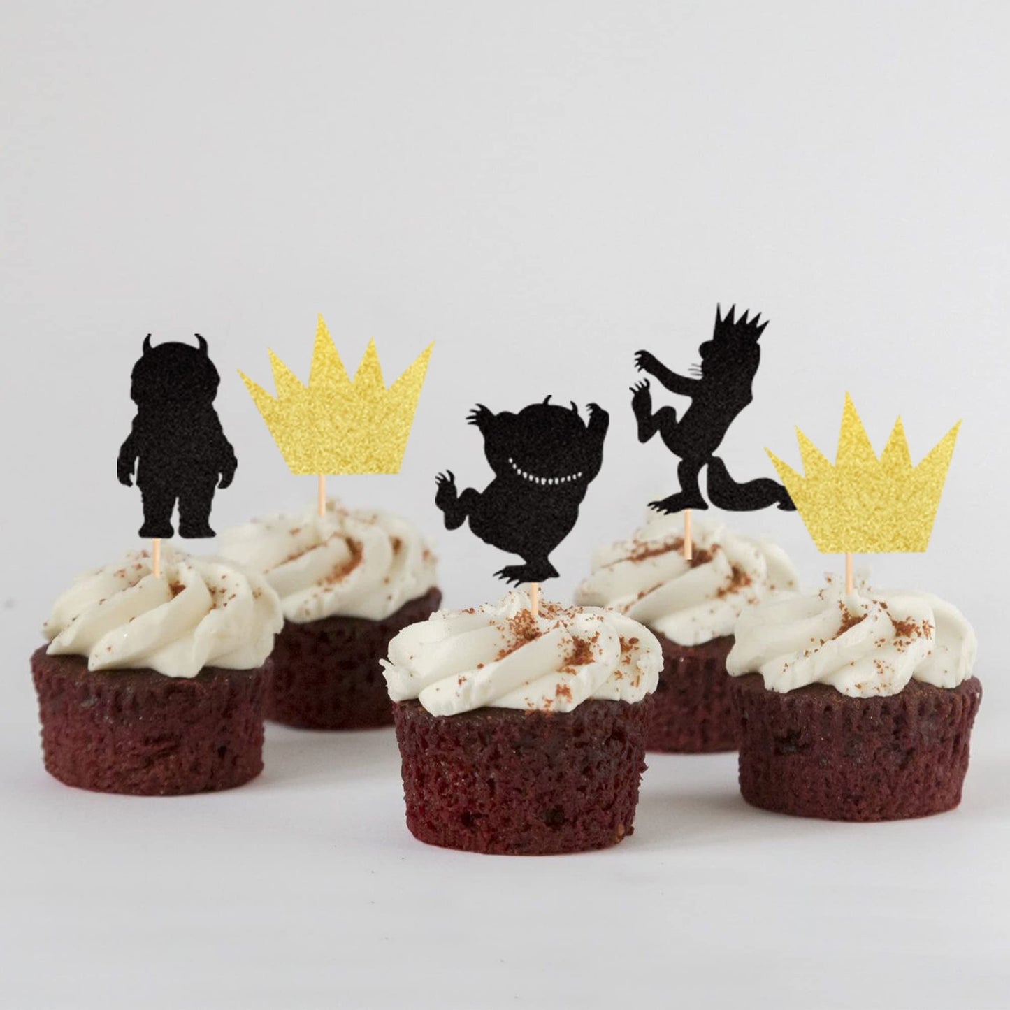 24 Pcs Glitter Where The Wild Things Are Inspired Cupcake Toppers Wild One Crown Cupcake Picks Baby Shower Kids Birthday Party C