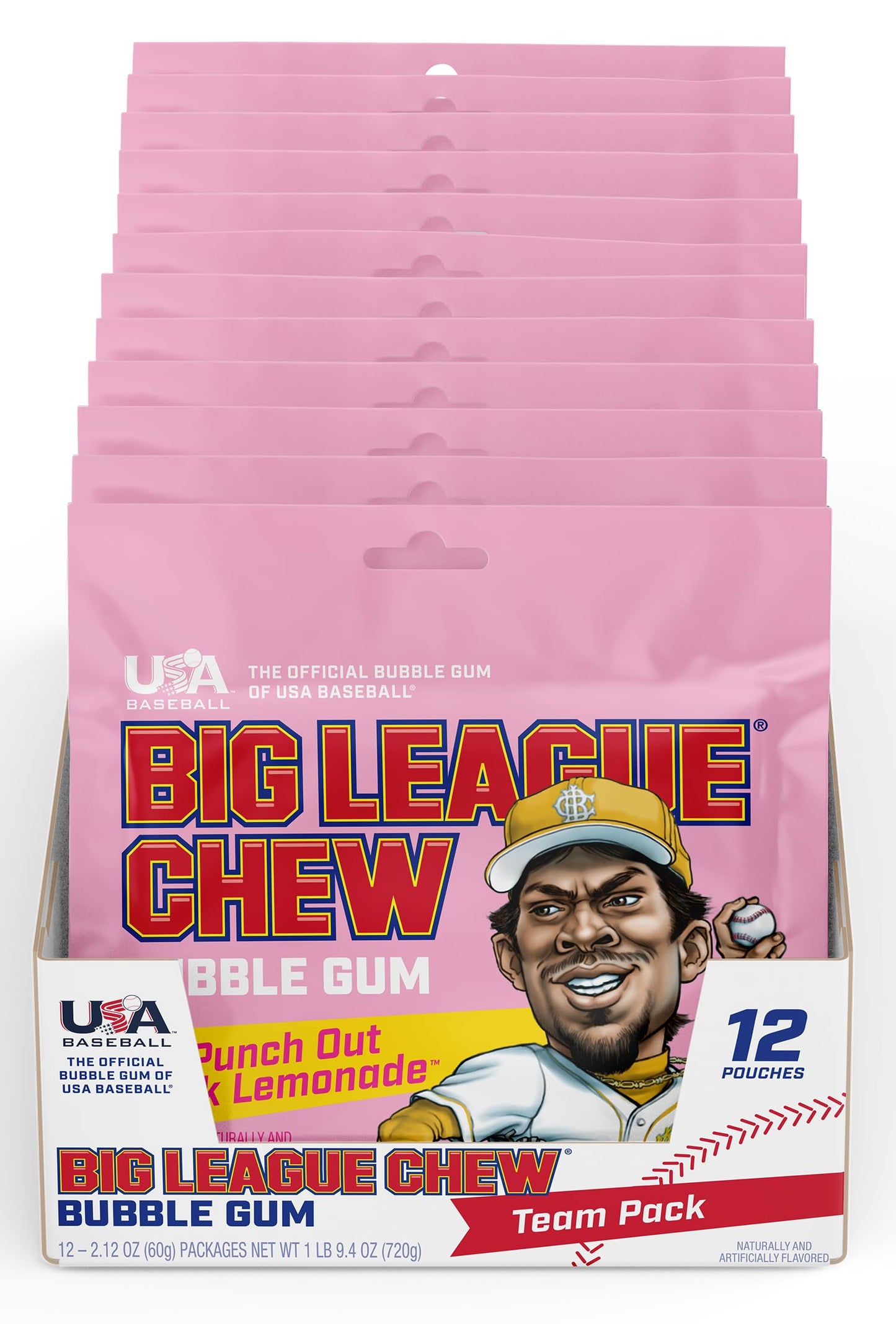 New! Big League Chew Punch Out Pink Lemonade Bubble Gum - Sweet And Tart Flavor Burst | Ideal For Baseball Games, Teams, Concess