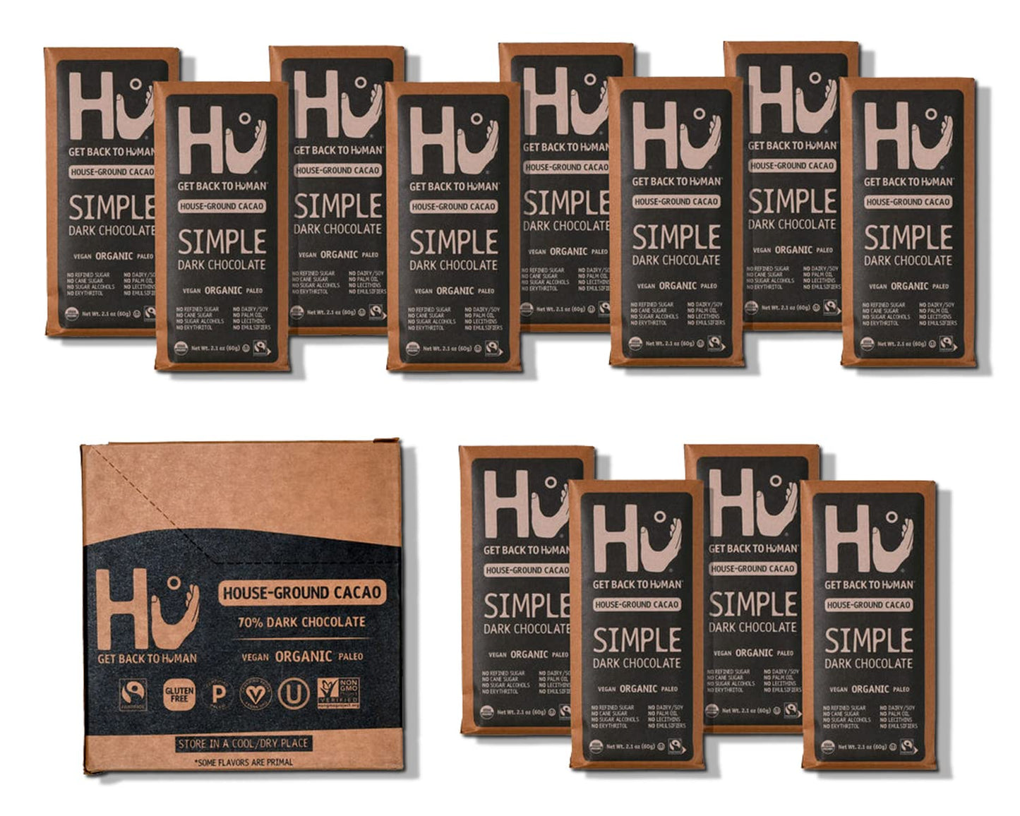 Hu Chocolate Bars | 12 Pack Simple Chocolate | Natural Organic Vegan, Gluten Free, Paleo, Non GMO, Fair Trade Dark Chocolate | 2