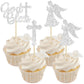 Gyufise Cupcake Toppers, 24Pcs Silver Glitter Cross and Angel Picks, Christian Party Decoration, Small, Paper, Model UKZN0096-SL