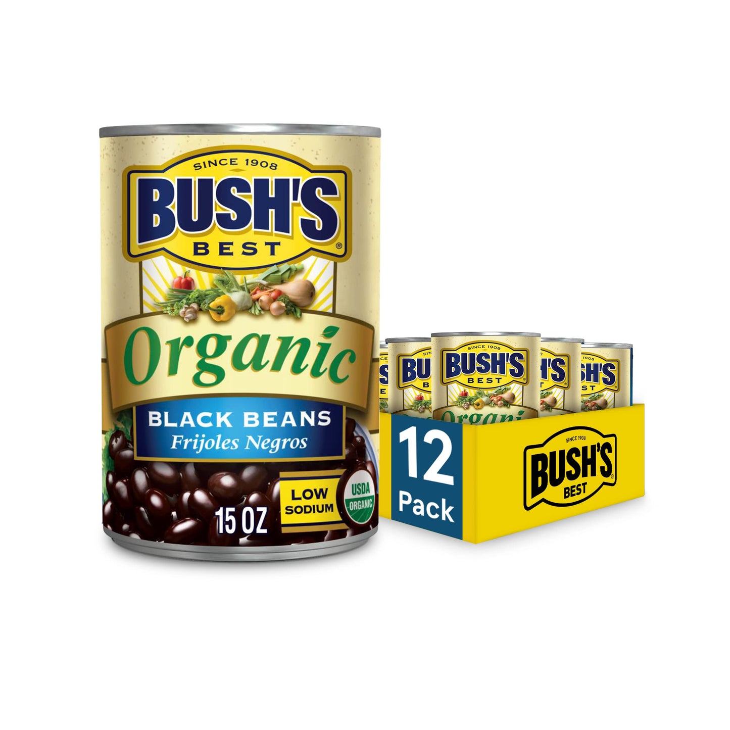 Bush'S Best Organic Beans, 15 Ounce Can ,Canned Beans,Usda Certified Organic, Source Of Plant Based Protein And Fiber, Low Fat,
