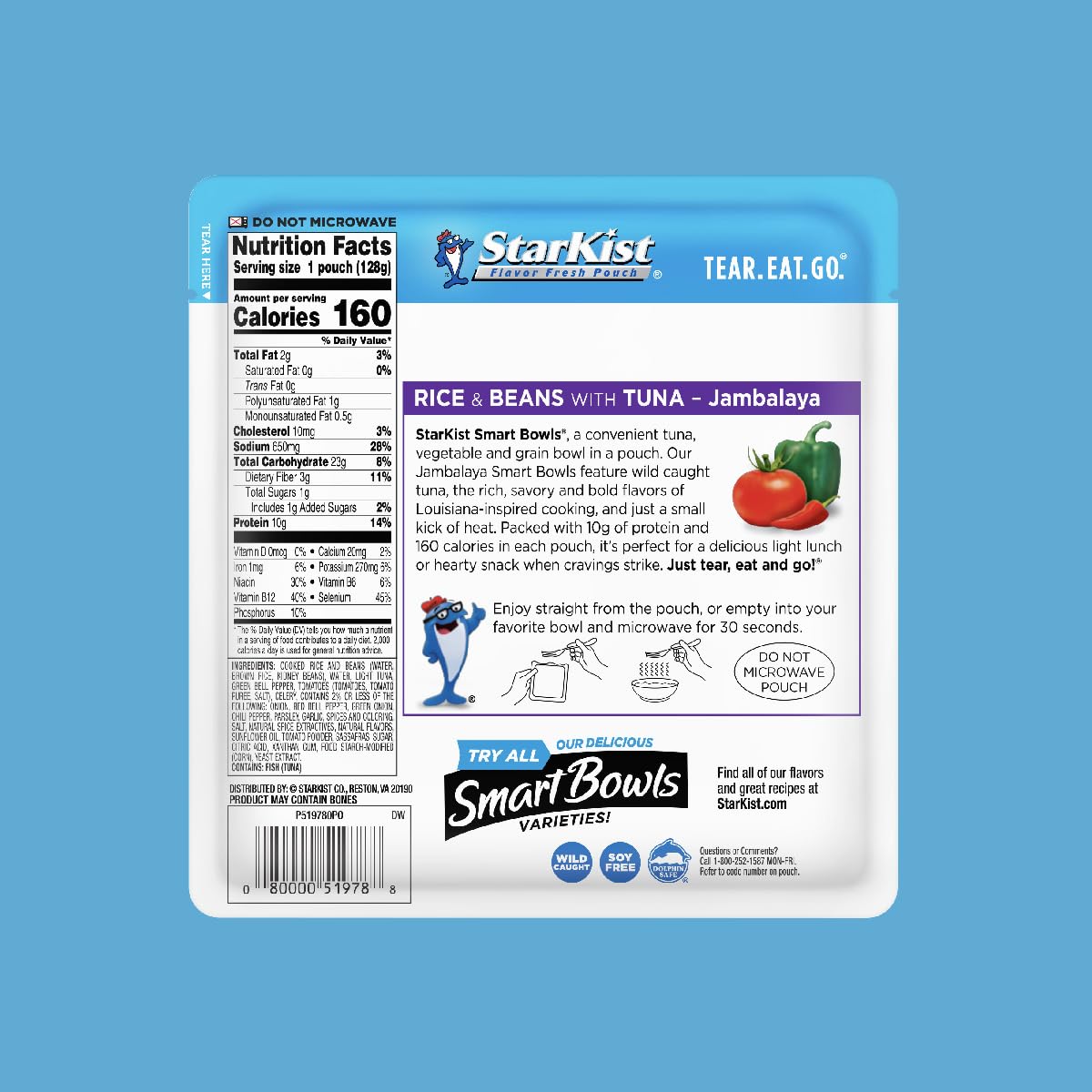 Starkist Smart Bowls Tuna, Rice And Beans, Jambalaya, 4.5 Oz Pouch, Pack Of 12